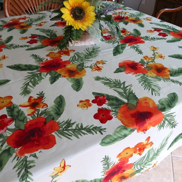 Croft & Barrow Tablecloth Tropical Floral Polyester Fabric 60" x 102" - Picture 1 of 7